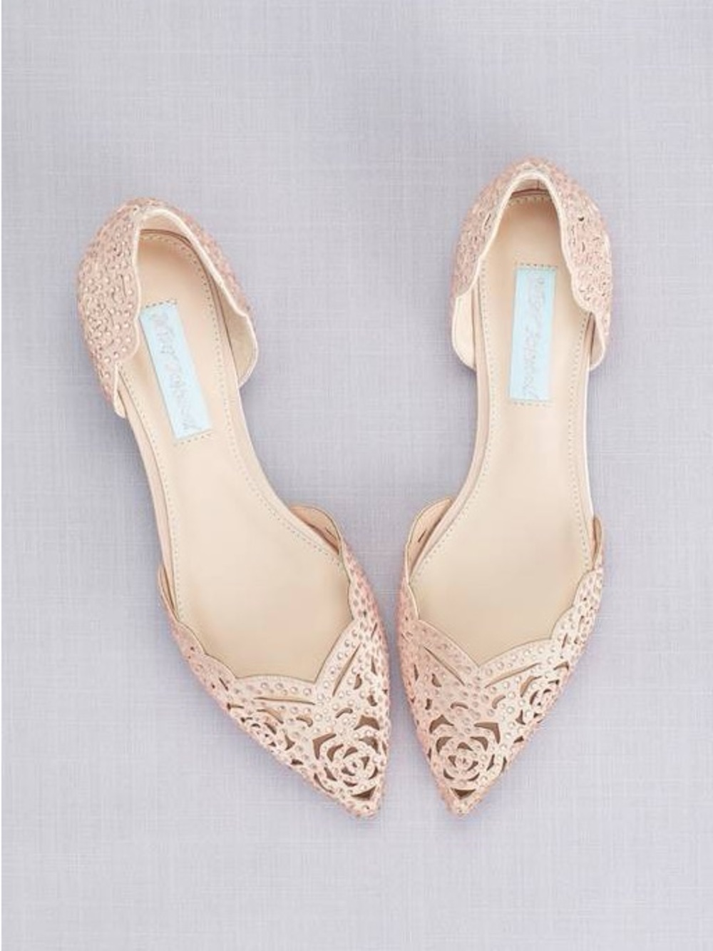 Betsey Johnson Champagne Laser-Cut Pointed Flats